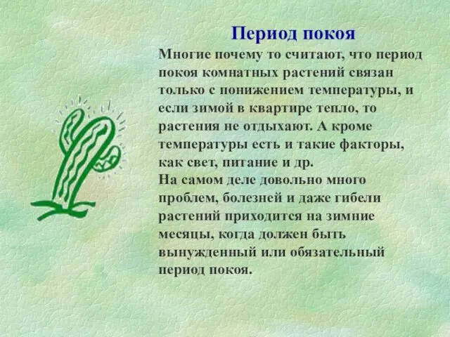 Период покоя Многие почему то считают, что период покоя комнатных растений связан