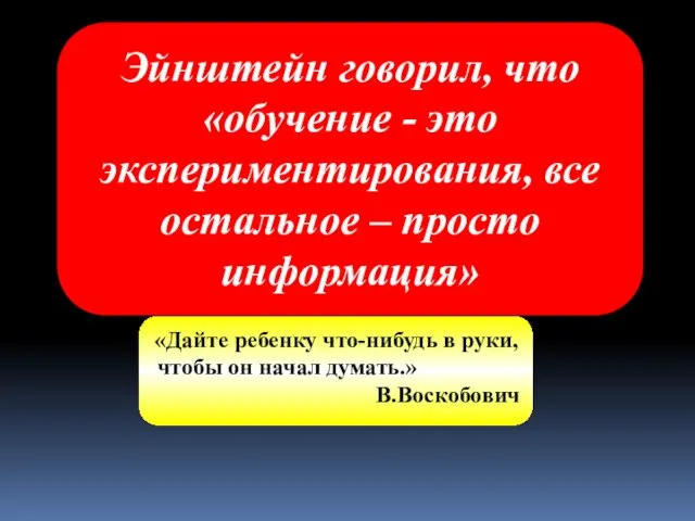 Эйнштейн говорил, что «обучение - это экспериментирования, все остальное – просто информация»