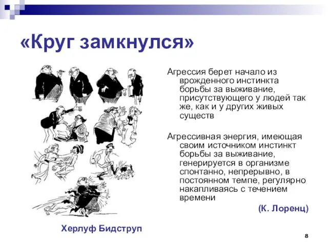 «Круг замкнулся» Агрессия берет начало из врожденного инстинкта борьбы за выживание, присутствующего