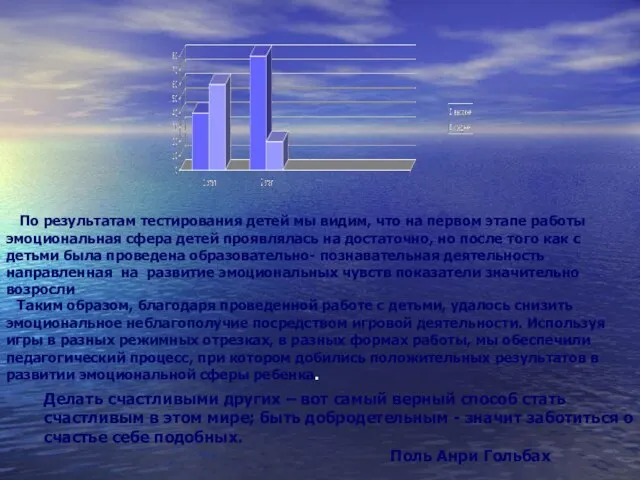 По результатам тестирования детей мы видим, что на первом этапе работы эмоциональная