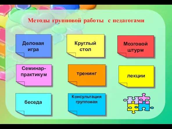 Методы групповой работы с педагогами лекции беседа Круглый стол Мозговой штурм Деловая