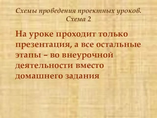 Схемы проведения проектных уроков. Схема 2 На уроке проходит только презентация, а