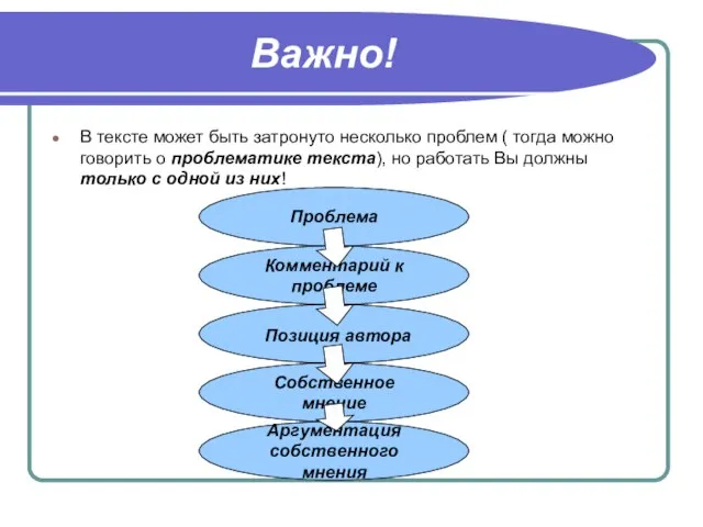 Важно! В тексте может быть затронуто несколько проблем ( тогда можно говорить