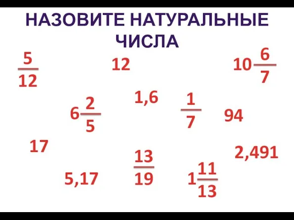 НАЗОВИТЕ НАТУРАЛЬНЫЕ ЧИСЛА 12 94 17 5,17 1,6 2,491