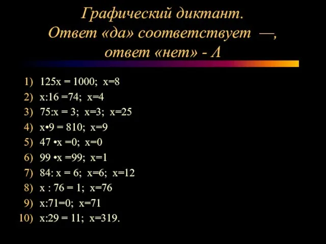 Графический диктант. Ответ «да» соответствует —, ответ «нет» - Λ 125х =