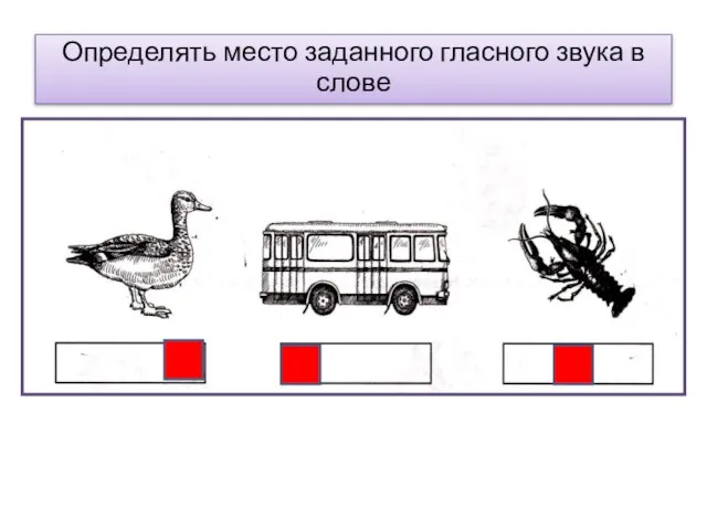 Определять место заданного гласного звука в слове