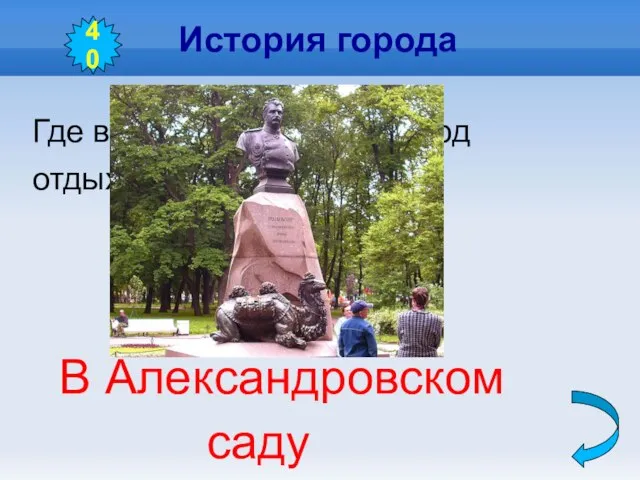 История города Где в нашем городе верблюд отдыхает на свободе? В Александровском саду 40