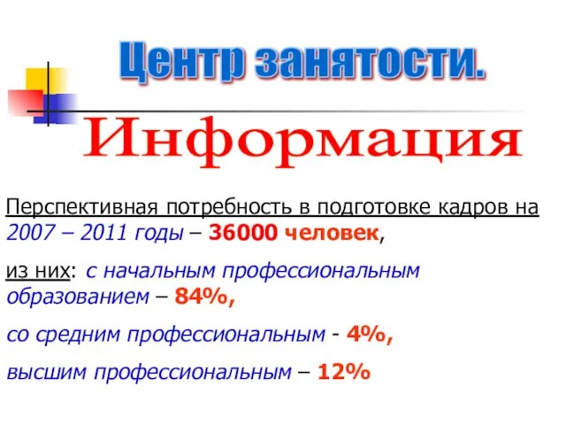 Перспективная потребность в подготовке кадров на 2007 – 2011 годы – 36000