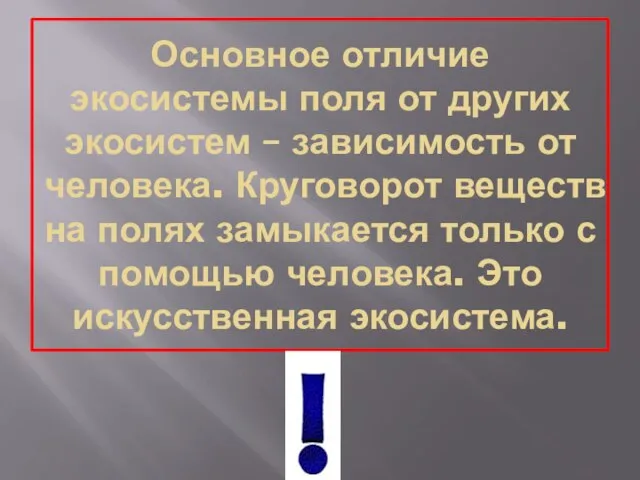 Основное отличие экосистемы поля от других экосистем – зависимость от человека. Круговорот