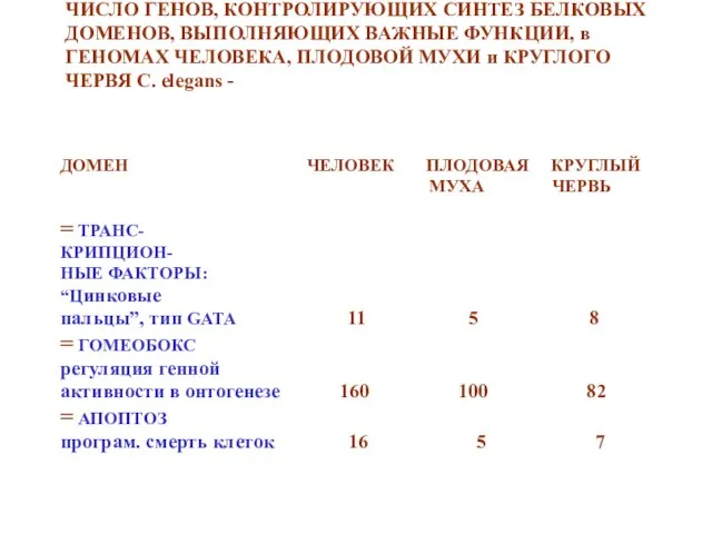 ЧИСЛО ГЕНОВ, КОНТРОЛИРУЮЩИХ СИНТЕЗ БЕЛКОВЫХ ДОМЕНОВ, ВЫПОЛНЯЮЩИХ ВАЖНЫЕ ФУНКЦИИ, в ГЕНОМАХ ЧЕЛОВЕКА,