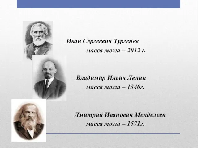 Иван Сергеевич Тургенев масса мозга – 2012 г. Владимир Ильич Ленин масса