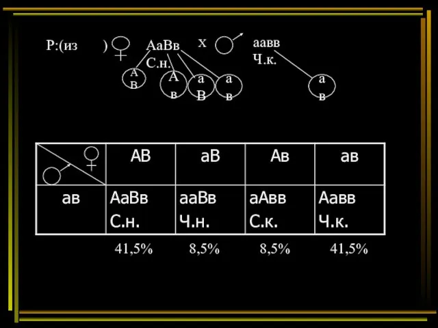 Р:(из ) АаВв С.н. Х аавв Ч.к. 41,5% 8,5% 8,5% 41,5%