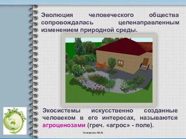 Эволюция человеческого общества сопровождалась целенаправленным изменением природной среды. Экосистемы искусственно созданные человеком