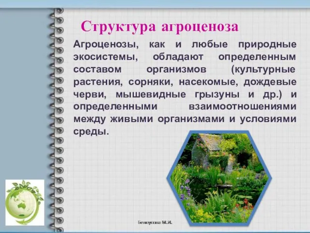 Структура агроценоза Агроценозы, как и любые природные экосистемы, обладают определенным составом организмов