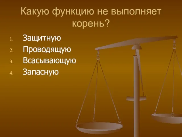 Какую функцию не выполняет корень? Защитную Проводящую Всасывающую Запасную