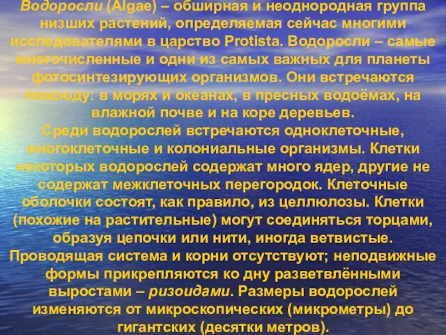 Водоросли (Algae) – обширная и неоднородная группа низших растений, определяемая сейчас многими