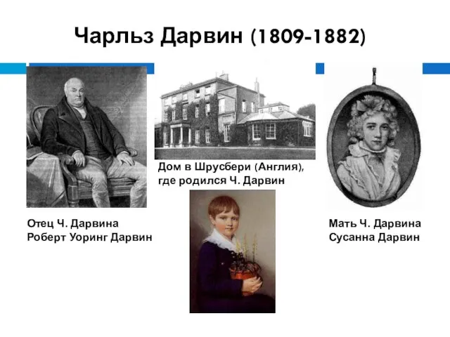 Чарльз Дарвин (1809-1882) Отец Ч. Дарвина Роберт Уоринг Дарвин Мать Ч. Дарвина