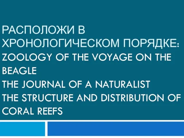Расположи в хронологическом порядке: Zoology of the Voyage on the Beagle The
