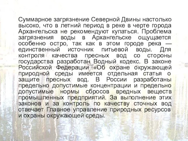 Суммарное загрязнение Северной Двины настолько высоко, что в летний период в реке