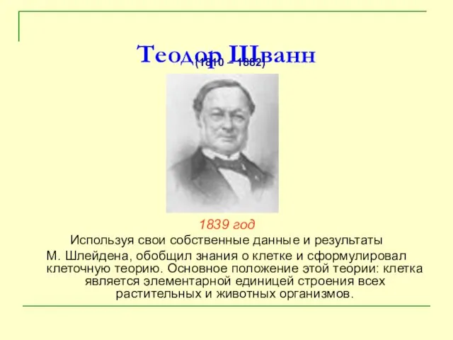 Теодор Шванн 1839 год Используя свои собственные данные и результаты М. Шлейдена,