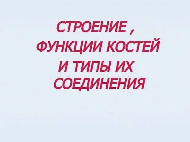 СТРОЕНИЕ , ФУНКЦИИ КОСТЕЙ И ТИПЫ ИХ СОЕДИНЕНИЯ