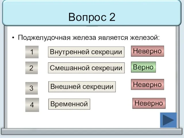 Вопрос 2 Поджелудочная железа является железой: Внутренней секреции Смешанной секреции Внешней секреции