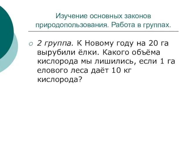 Изучение основных законов природопользования. Работа в группах. 2 группа. К Новому году