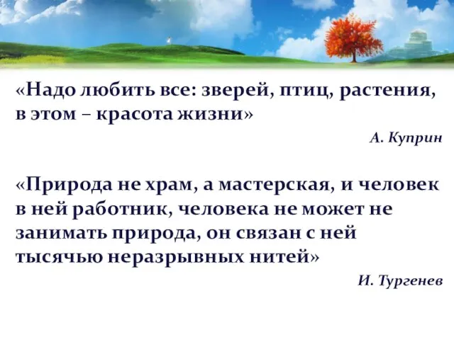 «Надо любить все: зверей, птиц, растения, в этом – красота жизни» А.