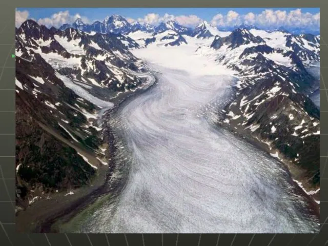 Лёд в природе В холодных районах нашей планеты образуются ледники — большие