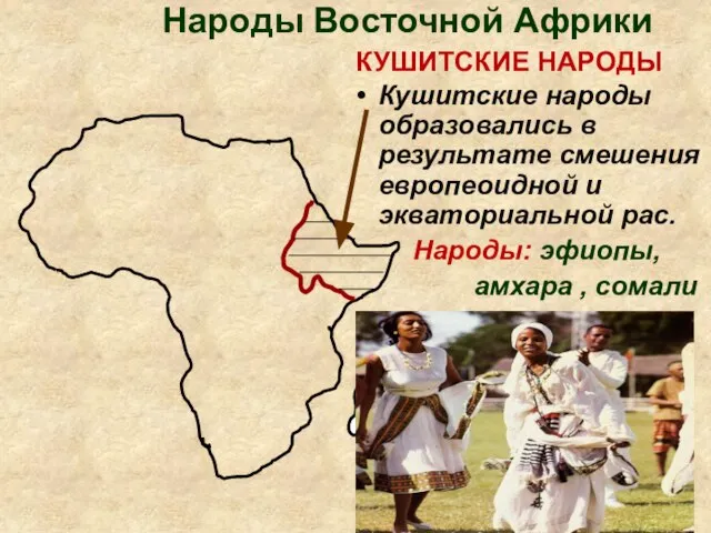 Народы Восточной Африки КУШИТСКИЕ НАРОДЫ Кушитские народы образовались в результате смешения европеоидной
