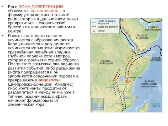 Если ЗОНА ДИВЕРГЕНЦИИ образуется на континенте, то формируется континентальный рифт, который в