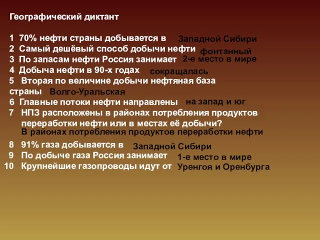 Географический диктант 1 70% нефти страны добывается в 2 Самый дешёвый способ