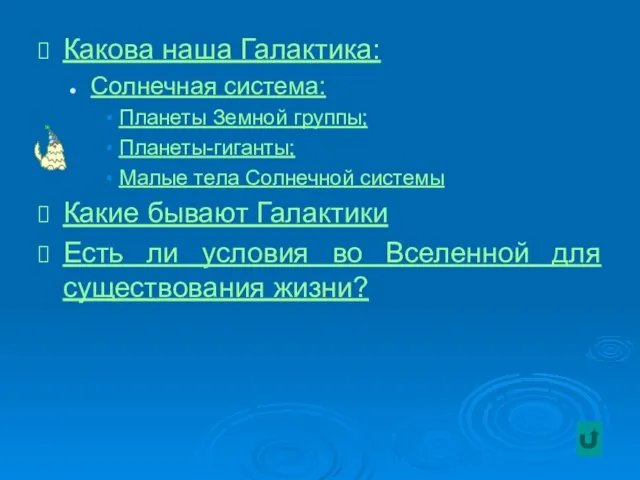 Какова наша Галактика: Солнечная система: Планеты Земной группы; Планеты-гиганты; Малые тела Солнечной