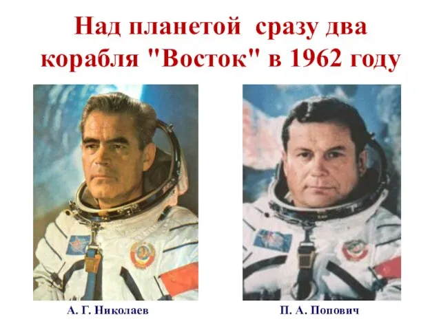 Над планетой сразу два корабля "Восток" в 1962 году А. Г. Николаев П. А. Попович