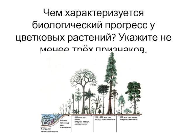 Чем характеризуется биологический прогресс у цветковых растений? Укажите не менее трёх признаков.