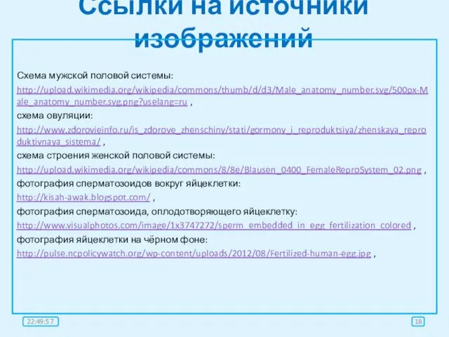 Ссылки на источники изображений Схема мужской половой системы: http://upload.wikimedia.org/wikipedia/commons/thumb/d/d3/Male_anatomy_number.svg/500px-Male_anatomy_number.svg.png?uselang=ru , схема овуляции: