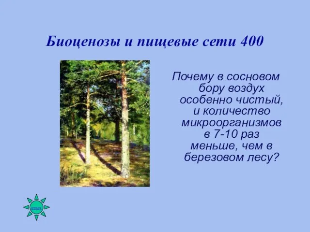 Биоценозы и пищевые сети 400 Почему в сосновом бору воздух особенно чистый,