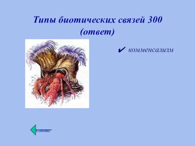 Типы биотических связей 300 (ответ) комменсализм