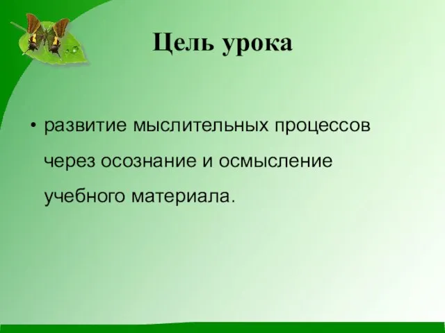 Цель урока развитие мыслительных процессов через осознание и осмысление учебного материала.