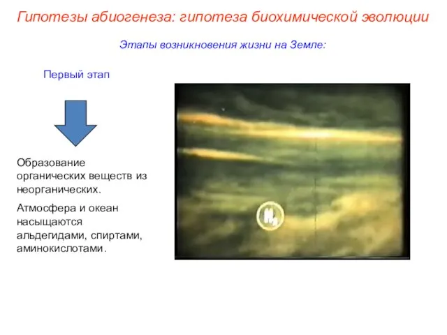 Этапы возникновения жизни на Земле: Первый этап Образование органических веществ из неорганических.