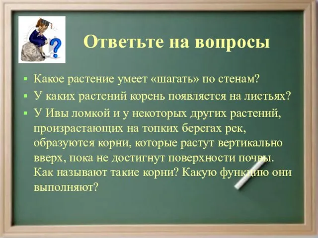 Какое растение умеет «шагать» по стенам? У каких растений корень появляется на