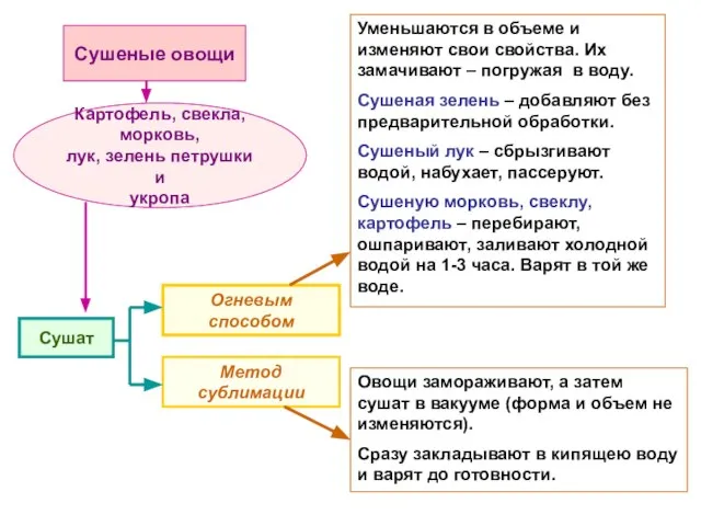 Сушеные овощи Картофель, свекла, морковь, лук, зелень петрушки и укропа Сушат Огневым