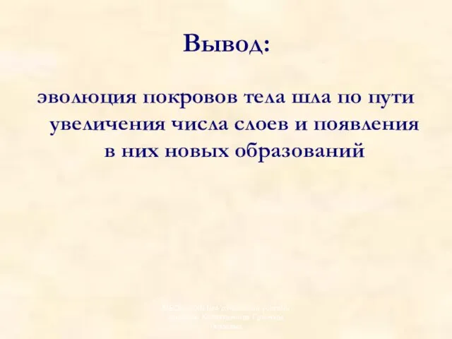 Вывод: эволюция покровов тела шла по пути увеличения числа слоев и появления