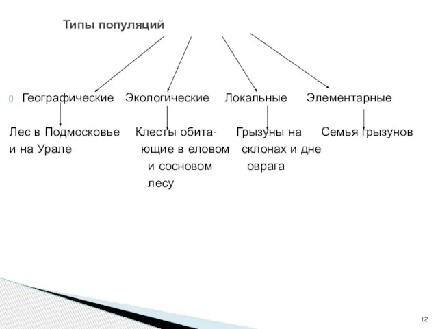 Географические Экологические Локальные Элементарные Лес в Подмосковье Клесты обита- Грызуны на Семья