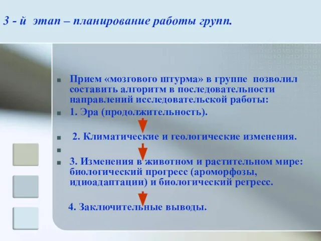 3 - й этап – планирование работы групп. Прием «мозгового штурма» в