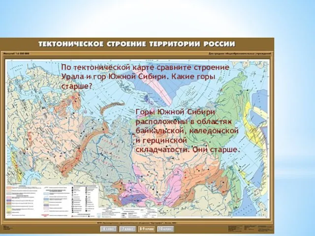 По тектонической карте сравните строение Урала и гор Южной Сибири. Какие горы