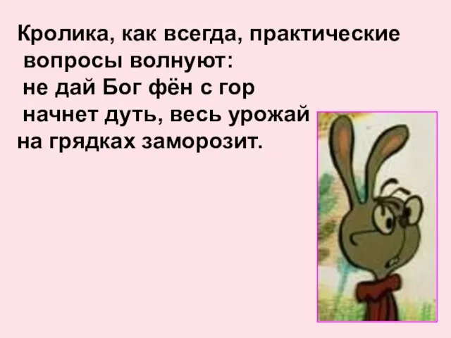 Кролика, как всегда, практические вопросы волнуют: не дай Бог фён с гор