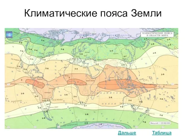 Климатические пояса Земли Дальше Таблица