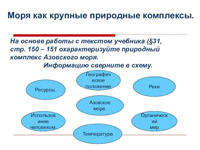 Моря как крупные природные комплексы. На основе работы с текстом учебника (§31,