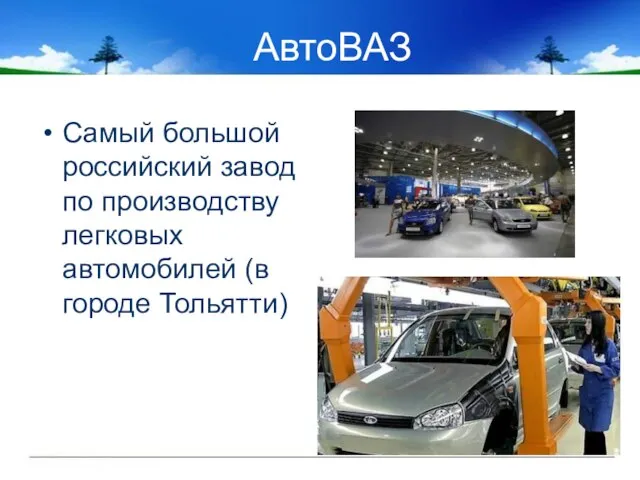 АвтоВАЗ Самый большой российский завод по производству легковых автомобилей (в городе Тольятти)